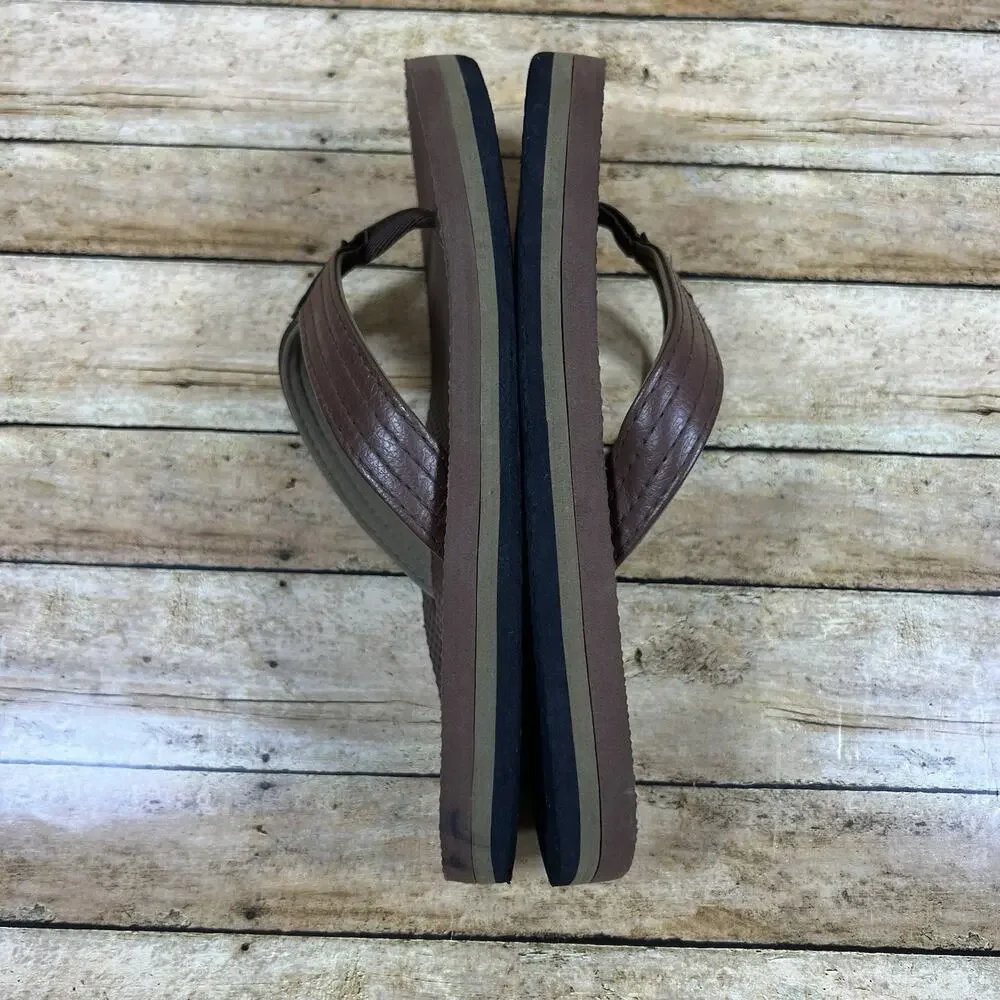 Boys Size 3 Casual Flip Flop Sandals Squishy Faux Leather Brown